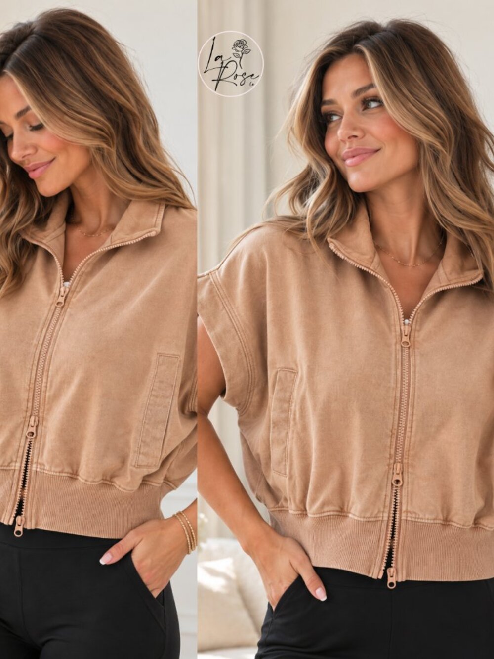 Tessa Mineral Wash Cropped Vest | Women's Athleisurewear | Casual Zip-Up
